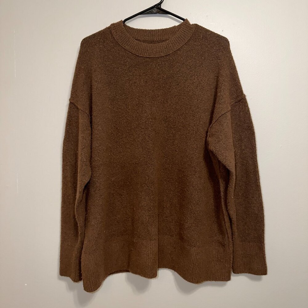 Aerie Brown Crewneck Sweater Size M Soft Knit Cozy Relaxed Everyday - Picture 2 of 8